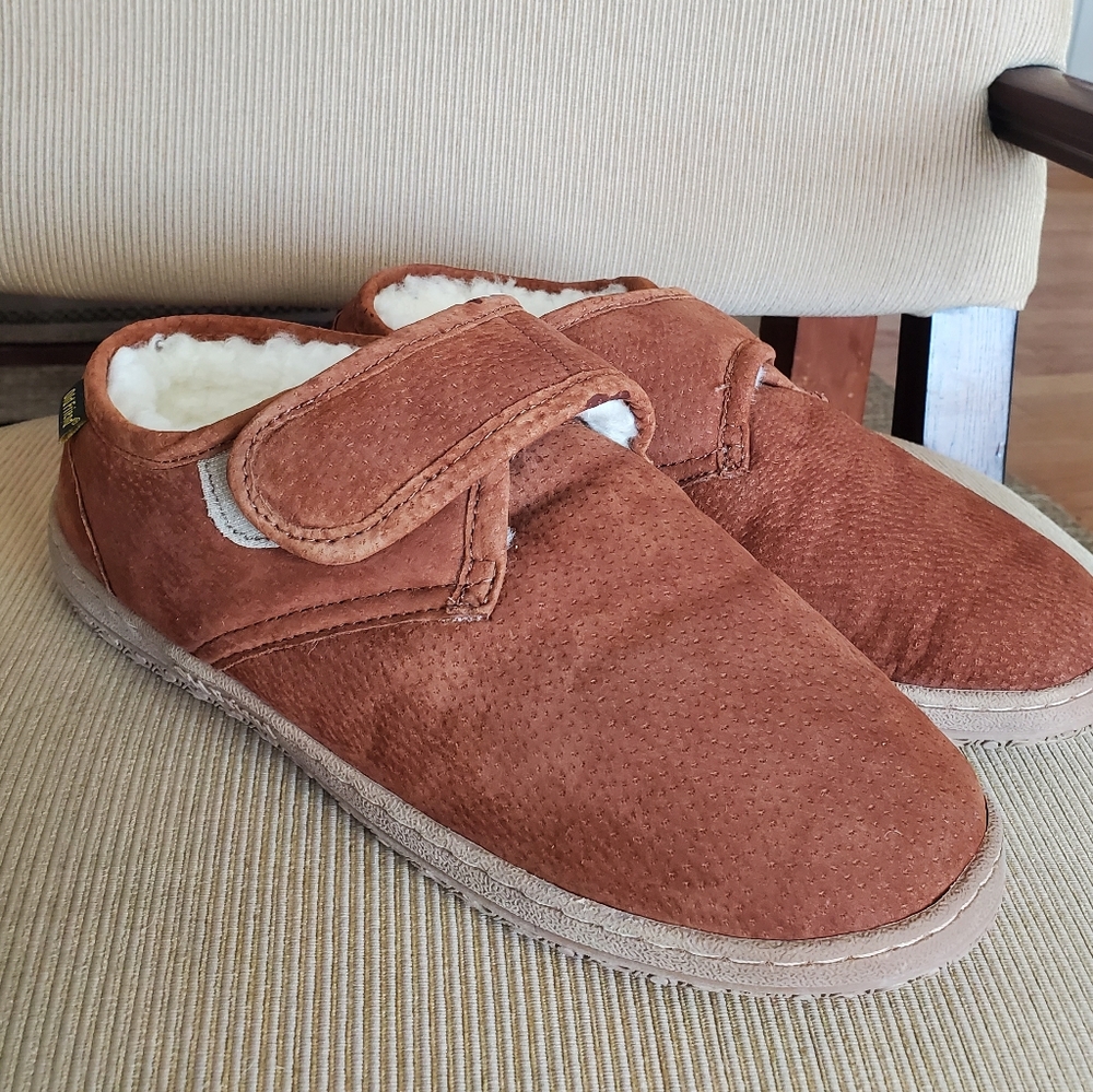 Old Friend chestnut suede adjustable strap shoe